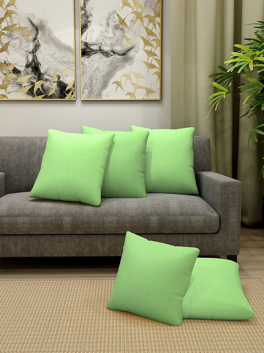 

KLOTTHE Set Of 5 Green Solid Square Cushions