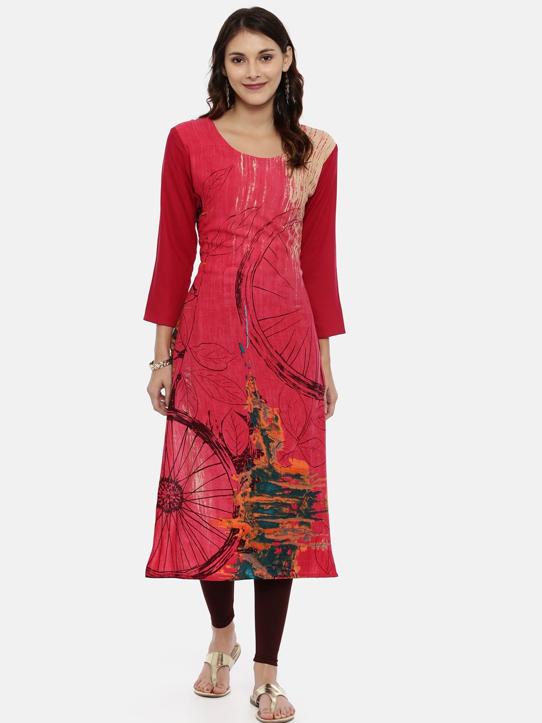 

Souchii Women Pink Printed Straight Kurta