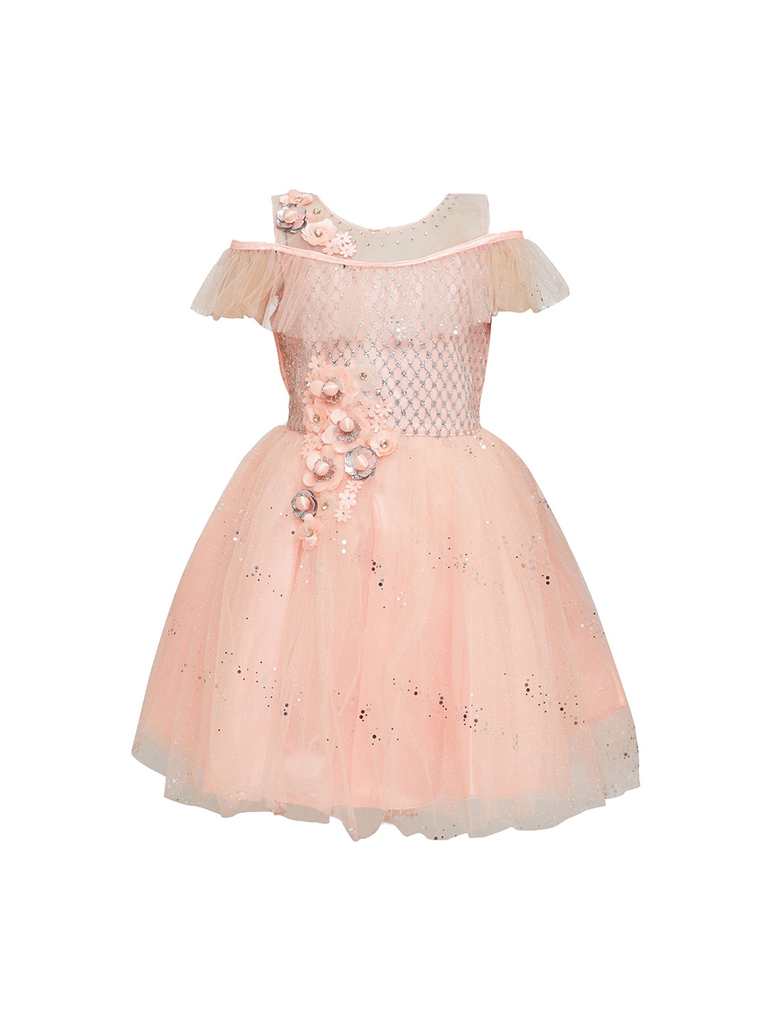 

BETTY Girls Peach-Coloured Embellished Fit and Flare Dress