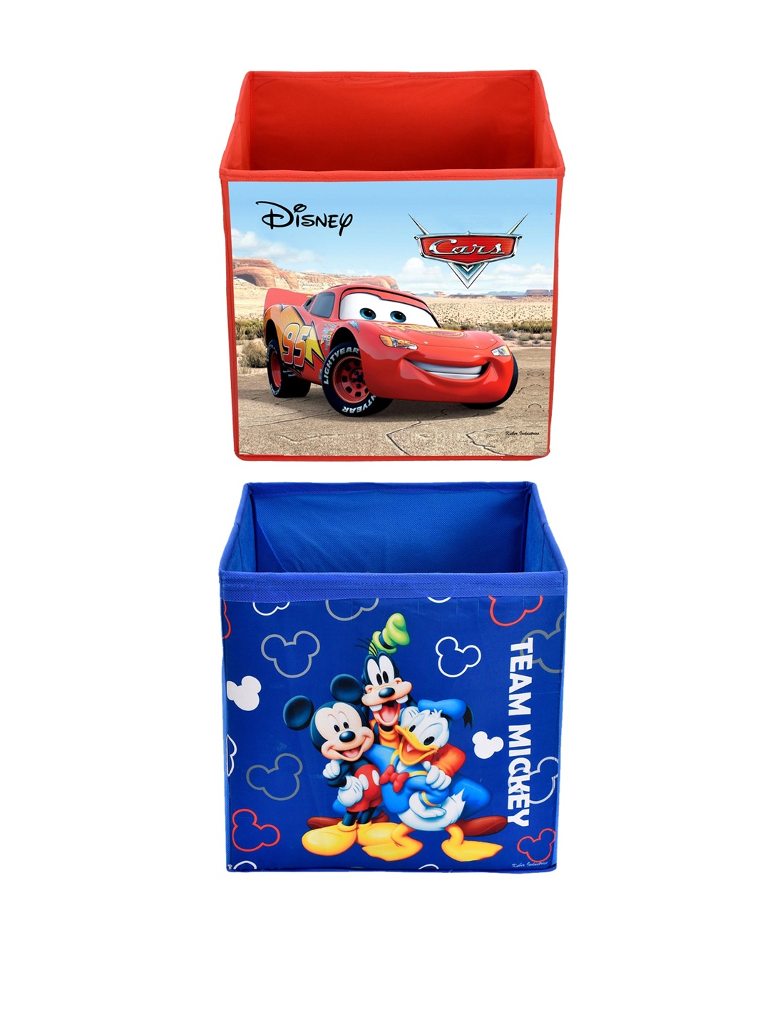 Kuber Industries Set Of 2 Disney Printed Foldable Storage Boxes With Handles, Red