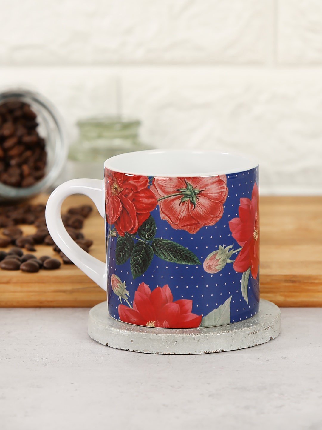 

India Circus by Krsnaa Mehta Blue & Red Red Blooms Espresso Mug