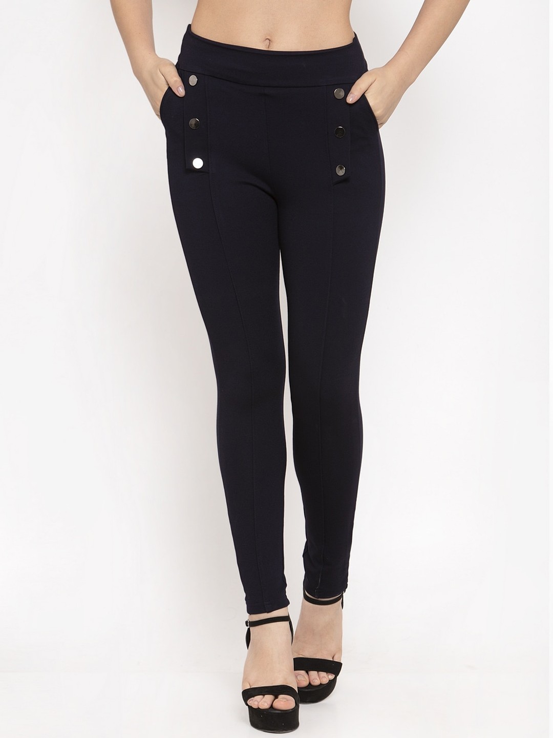 Clora Creation Women Navy Blue Solid Treggings