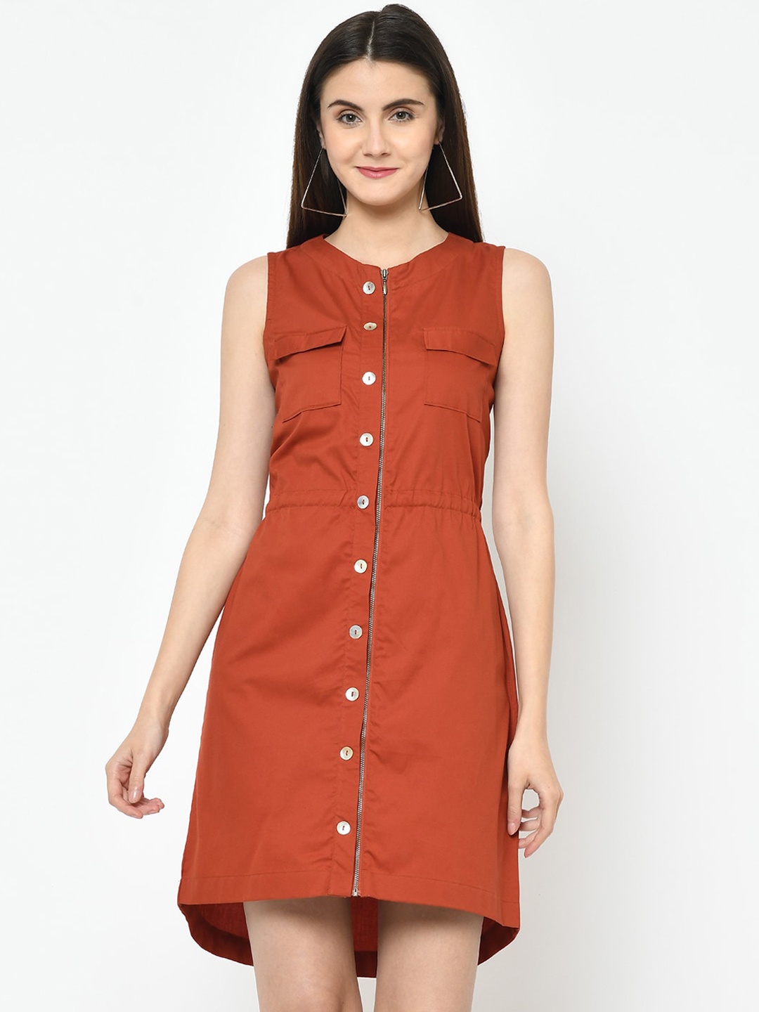 

Latin Quarters Women Rust Brown Solid Shirt Dress
