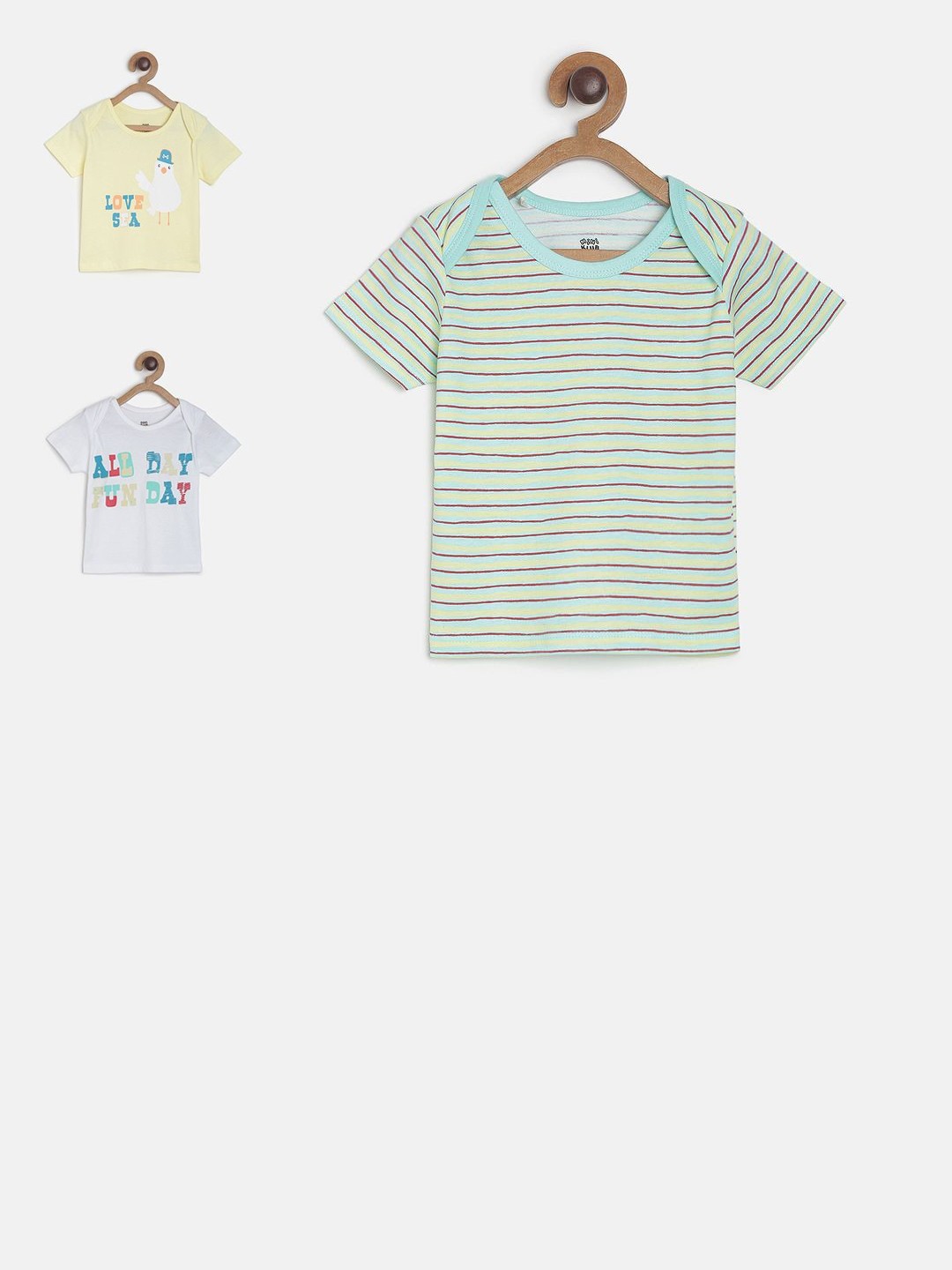 

MINI KLUB Boys Pack of 3 Round Neck Pure Cotton T-shirts, Green