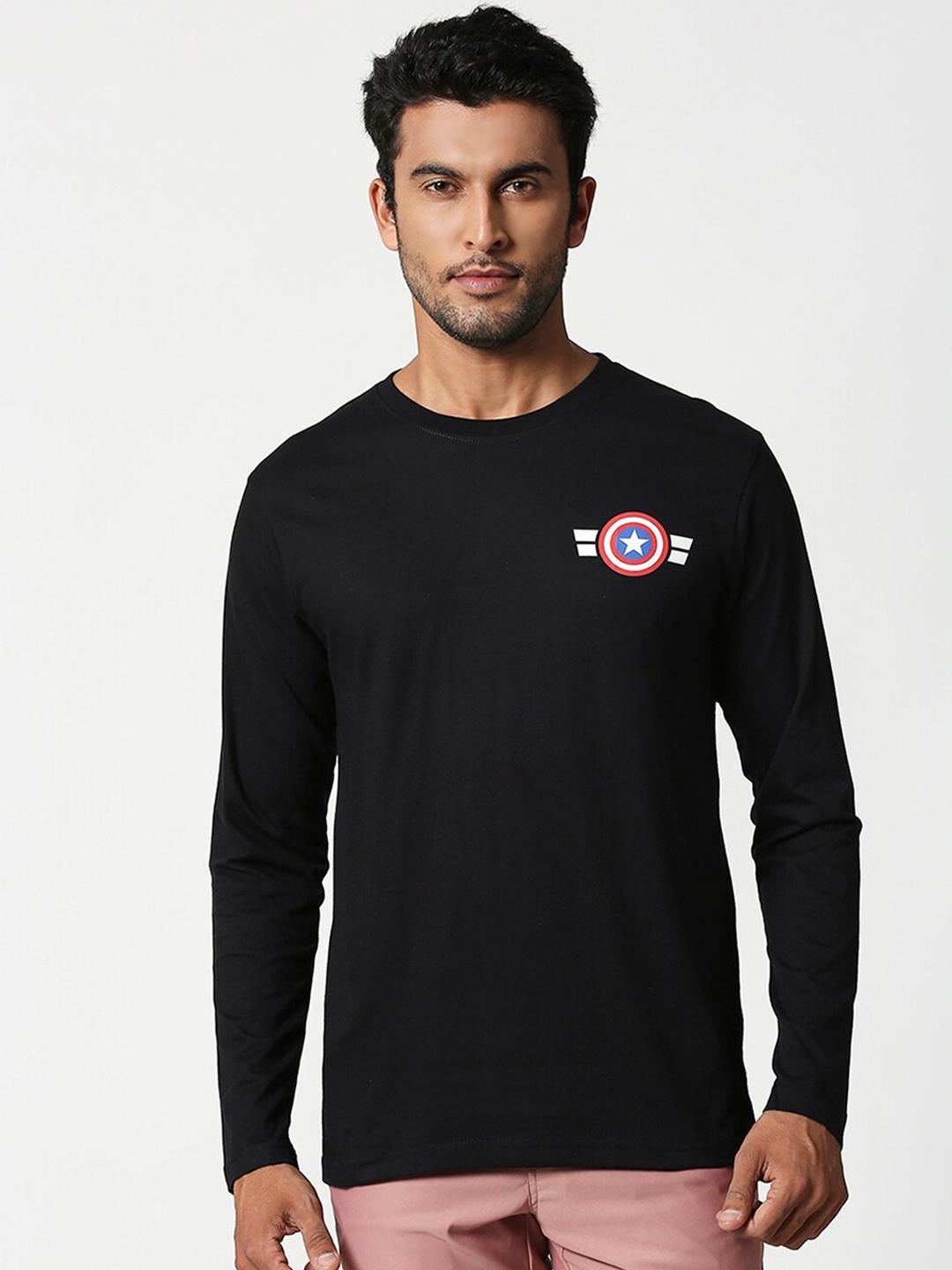 

Bewakoof Men Black Captain America Printed Round Neck T-shirt