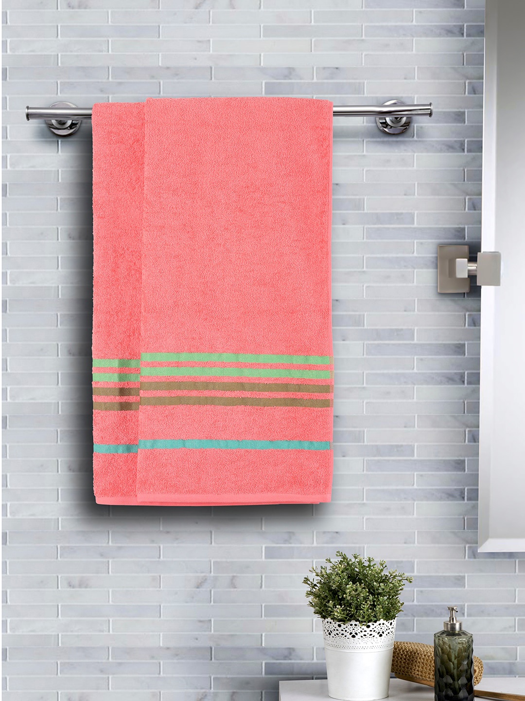 

Maspar Set of 2 Pink Striped Supersoft 450 GSM Cotton Bath Towels
