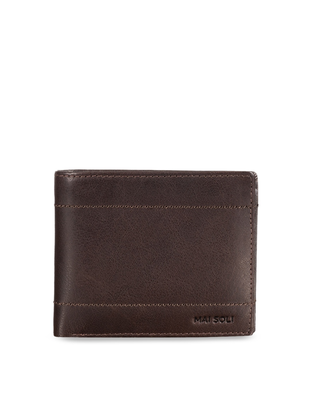 MAI SOLI Men Brown Solid Leather Two Fold Wallet