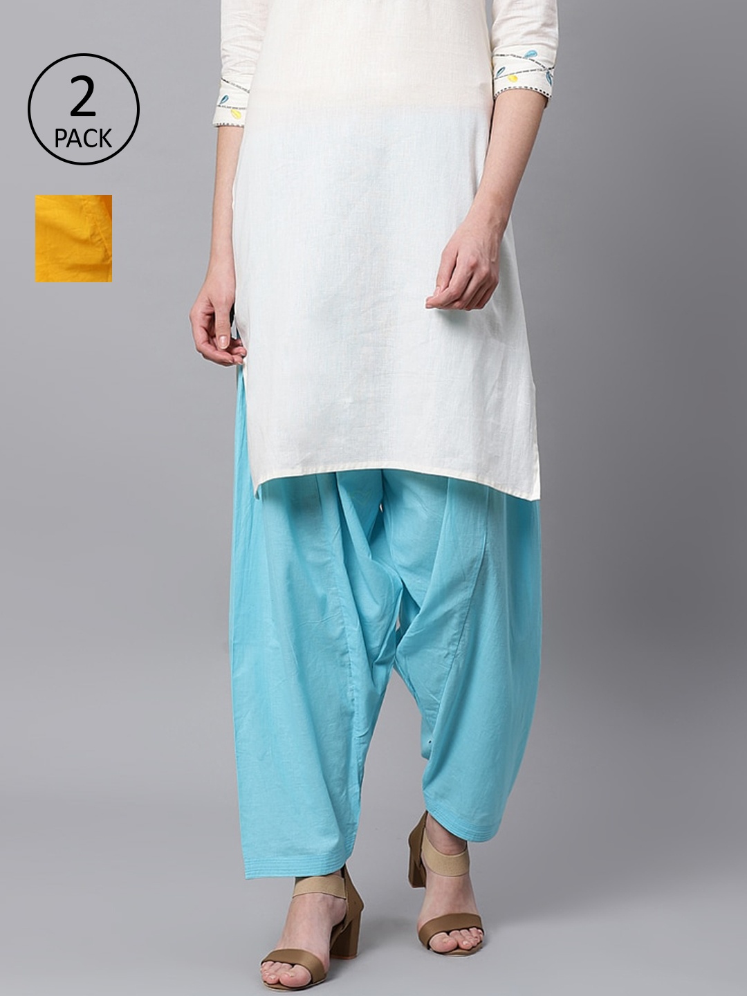 

Kifahari Women Pack Of 2 Solid Loose-Fit Salwars, Turquoise blue