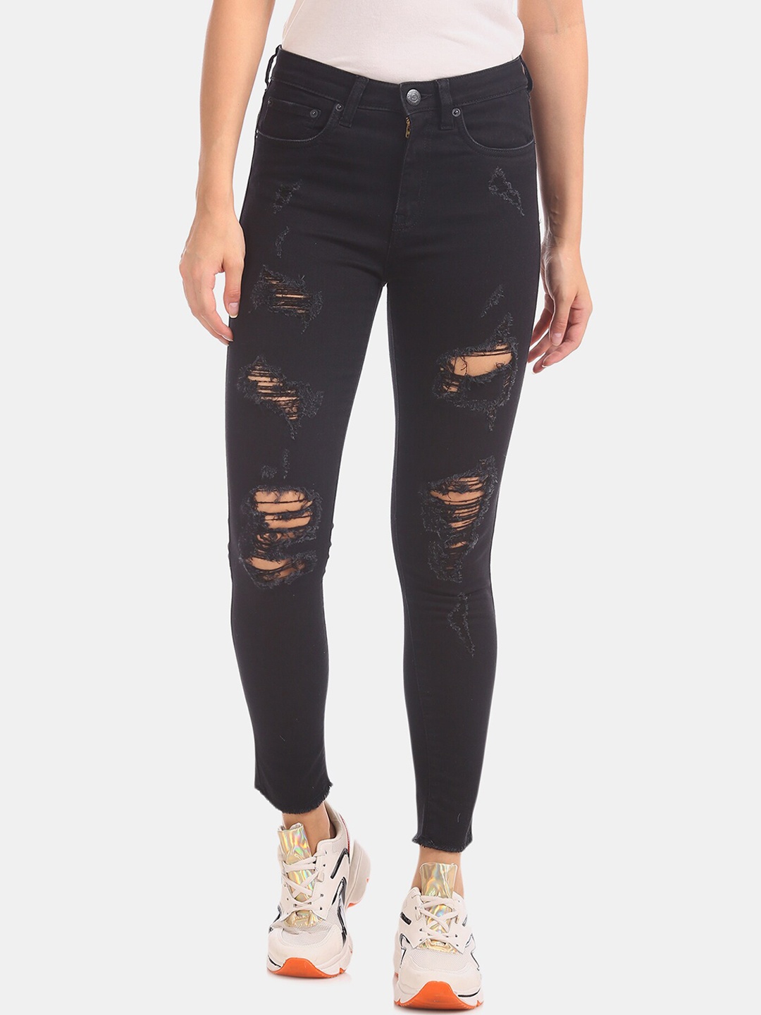 

Aeropostale Women Black Skinny Fit High-Rise Mildly Distressed Jeans