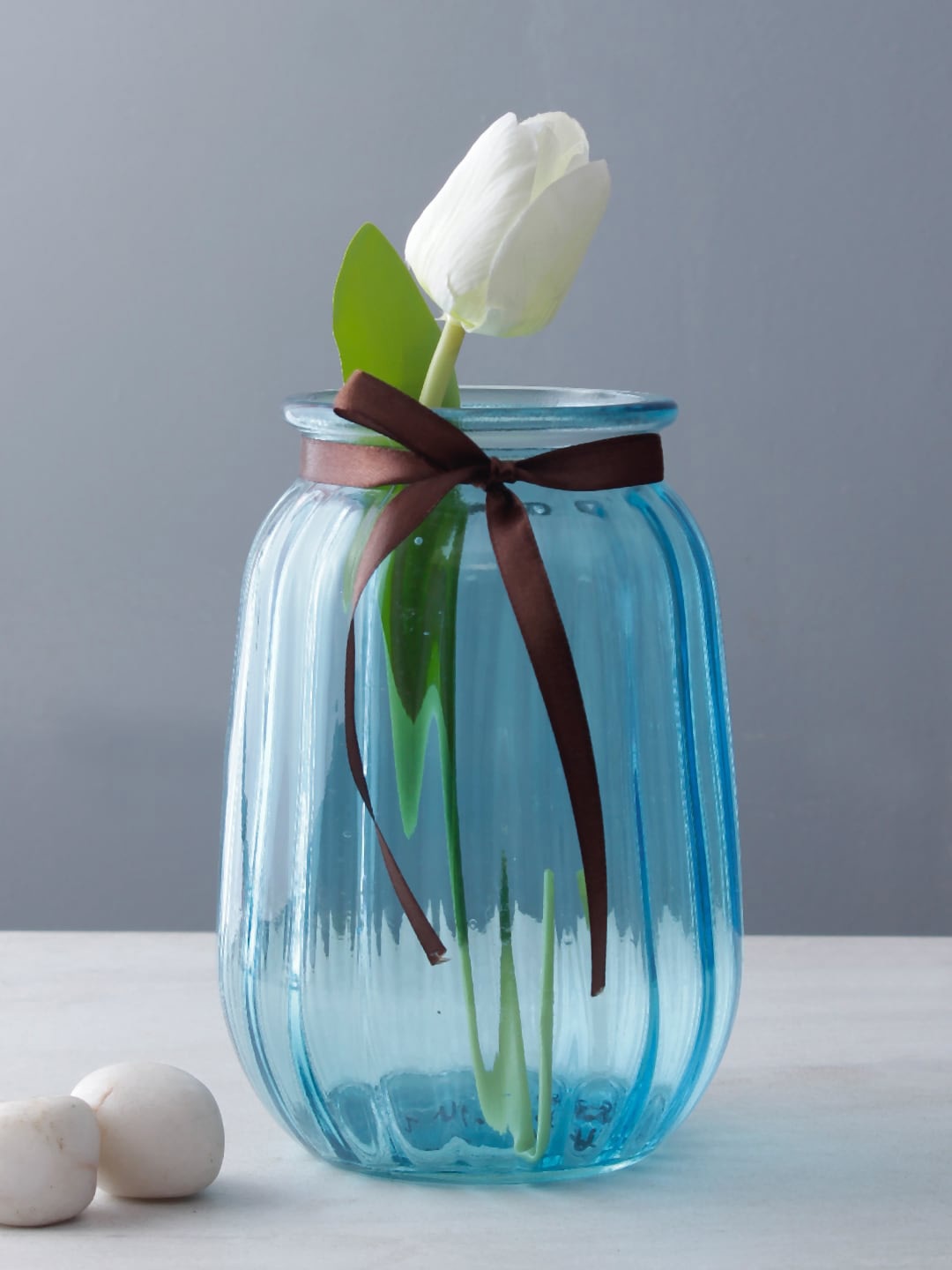 TAYHAA Blue Solid Glass Flower Vase