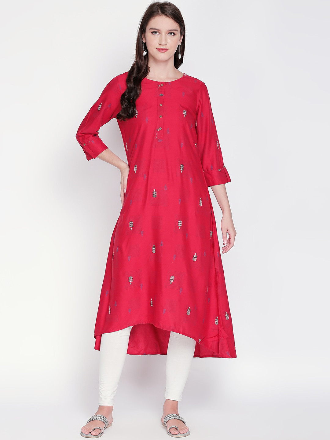 

RANGMANCH BY PANTALOONS Women Red Embroidered A-Line Kurta