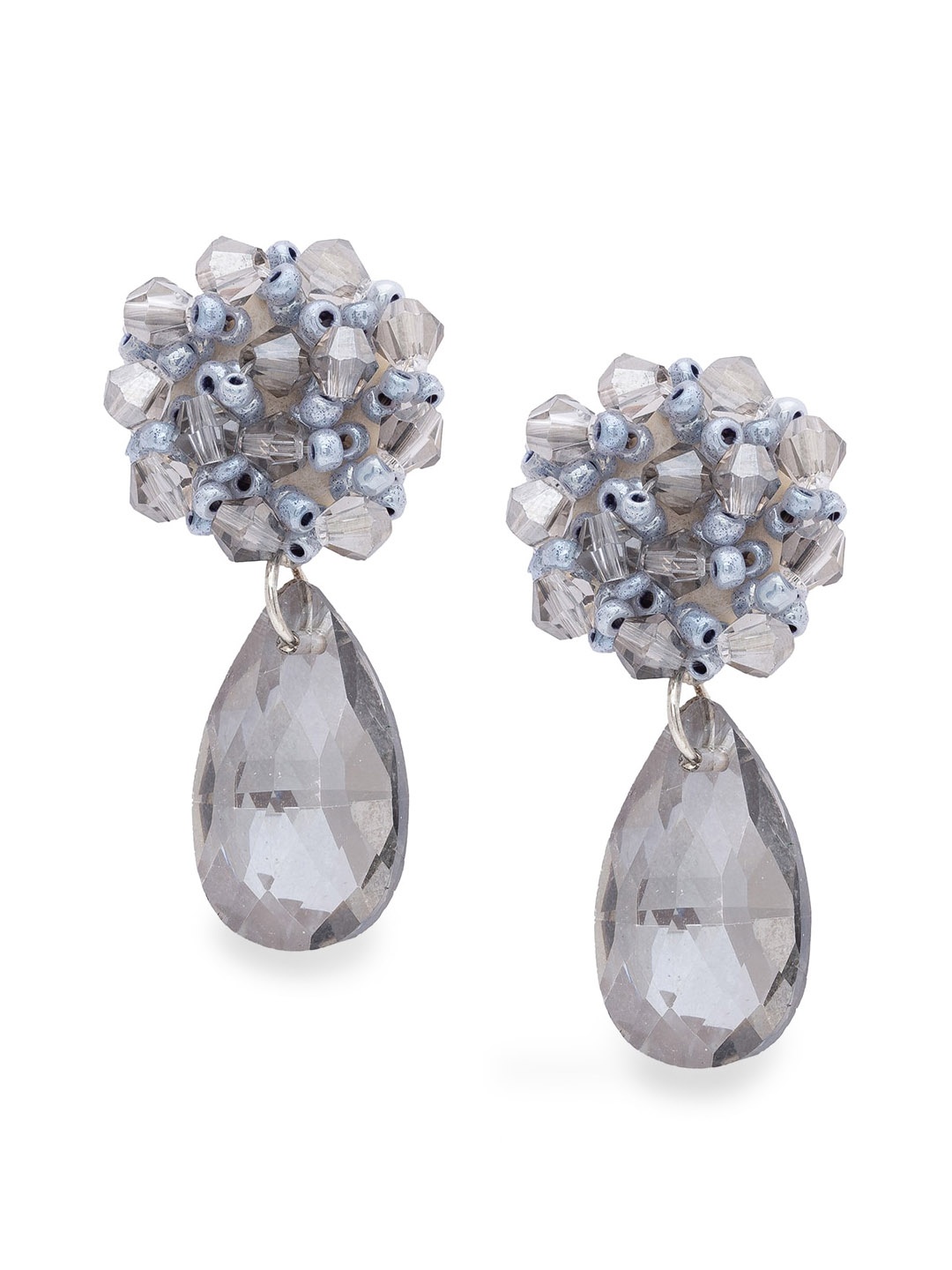 

Globus Silver & Grey Teardrop Shaped Drop Earrings