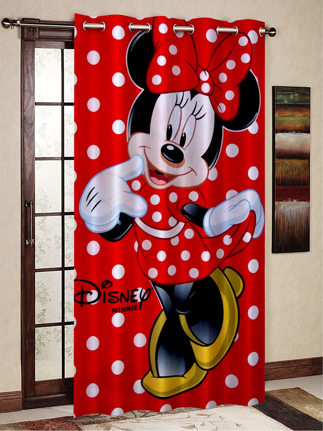 

Kuber Industries Red Minnie Mouse Printed Single Door Curtain