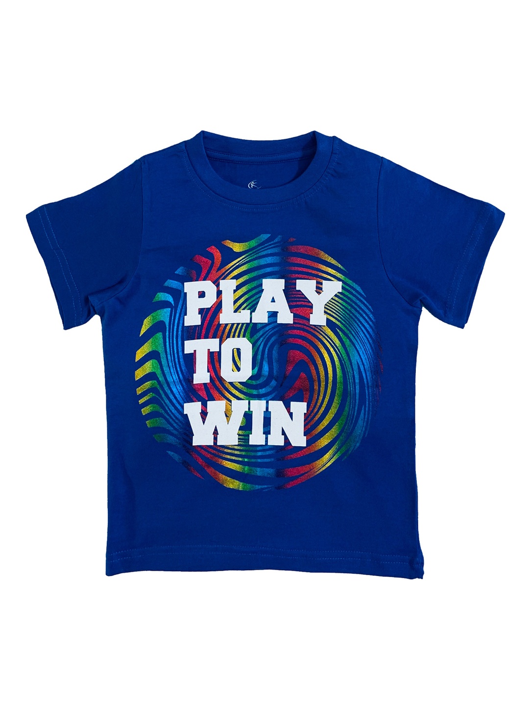 KiddoPanti Boys Blue Off-White Printed Round Neck Pure Cotton T-shirt