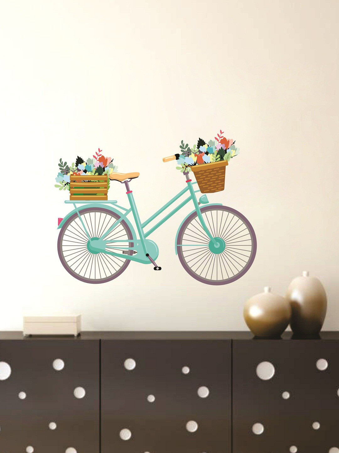 

WALLSTICK Sea Green & Brown Bicycle With Flowers Large Vinyl Wall Sticker