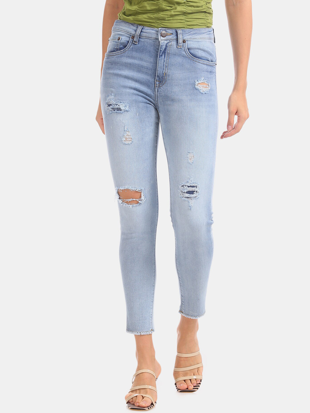 

Aeropostale Women Blue Skinny Fit High-Rise Mildly Distressed Jeans