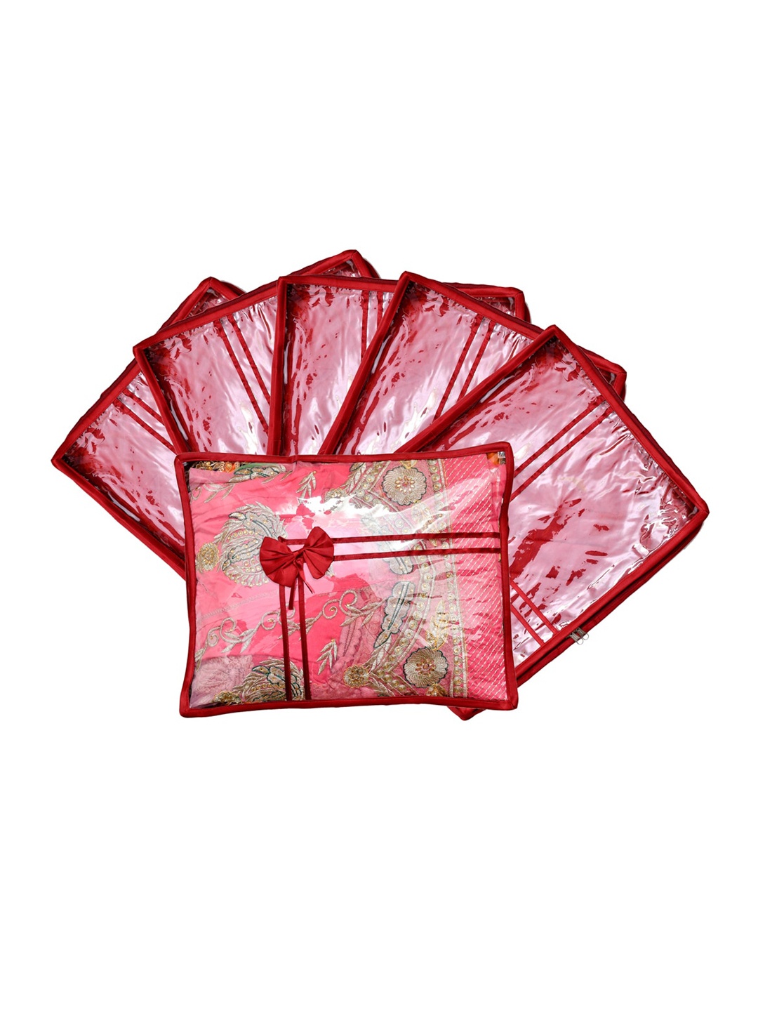 

Kuber Industries Set Of 6 Maroon & Transparent Solid Single Packing Saree Cover Organizers