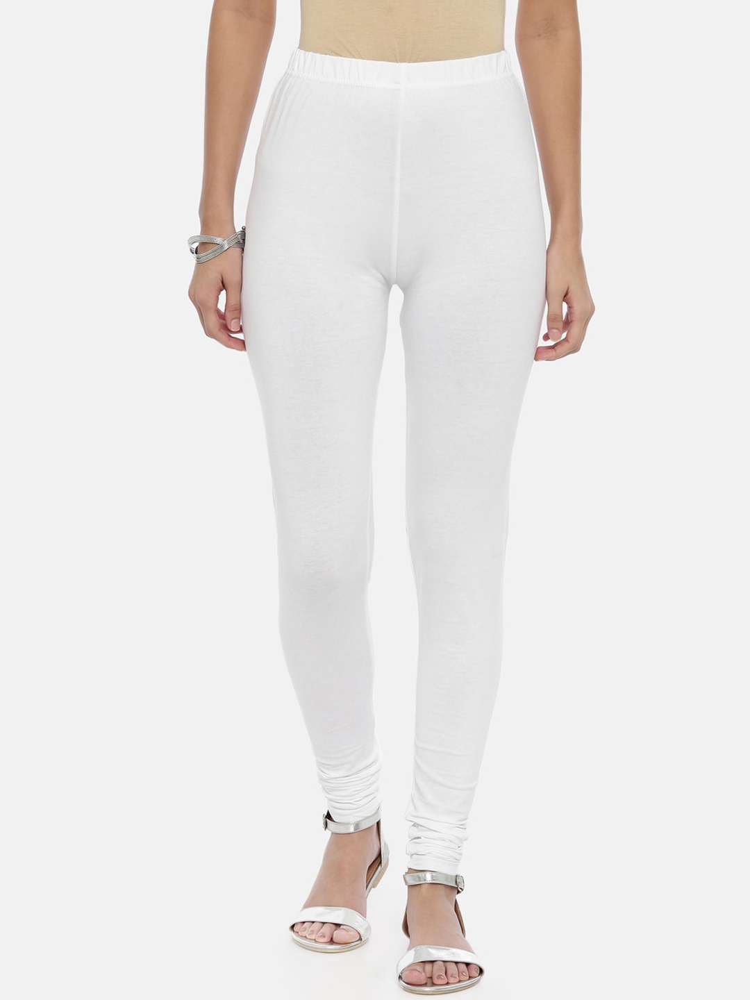 Souchii Women White Solid Slim-Fit Churidar-Length Leggings