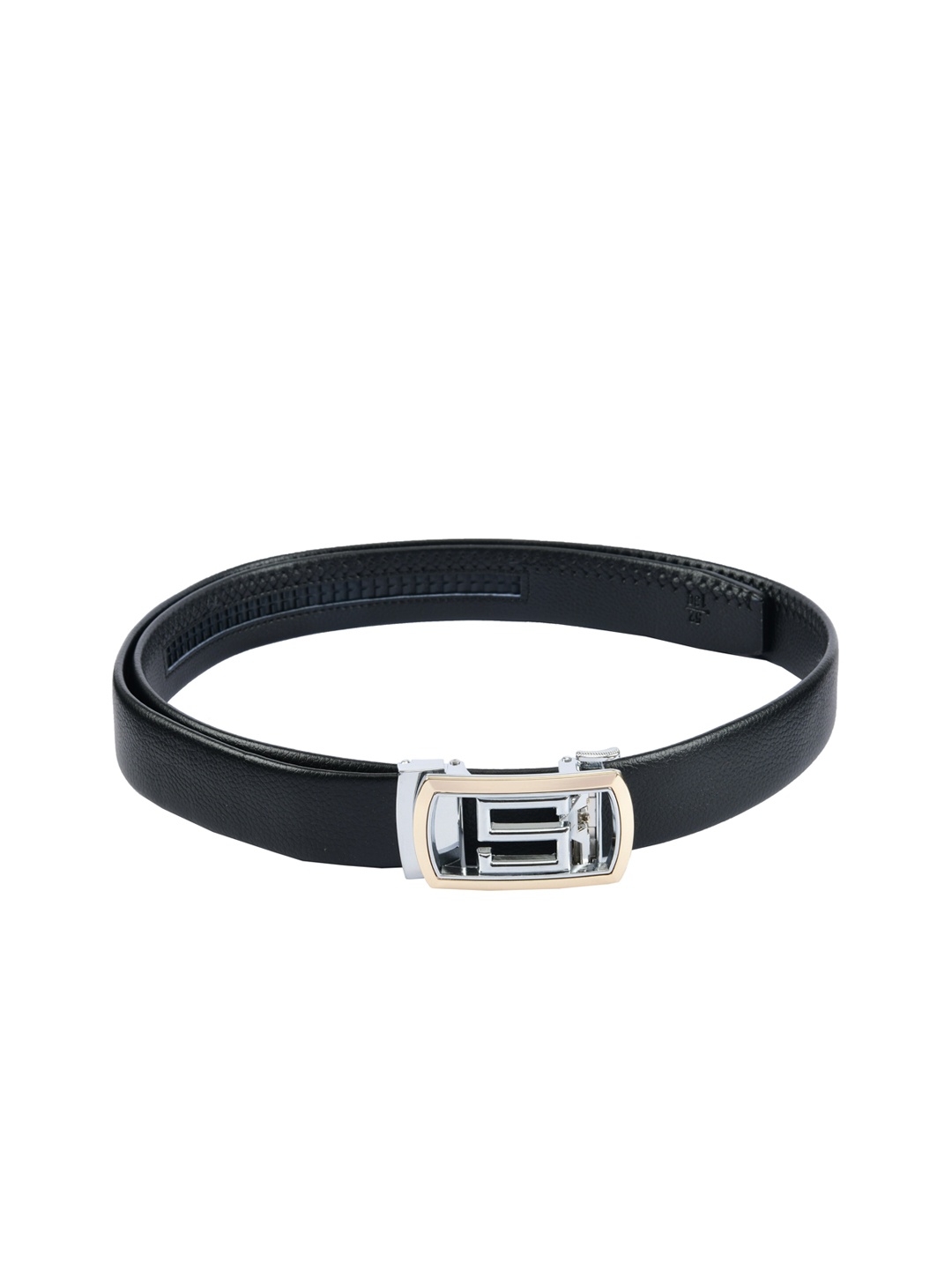 

WINSOME DEAL Men Black & Silver-Toned Solid Leather Belt