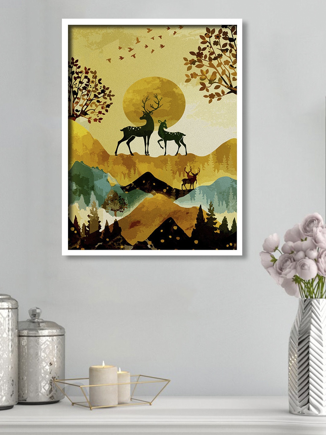 

Art Street Yellow & Teal Blue Deer Print Framed Canvas Wall Art