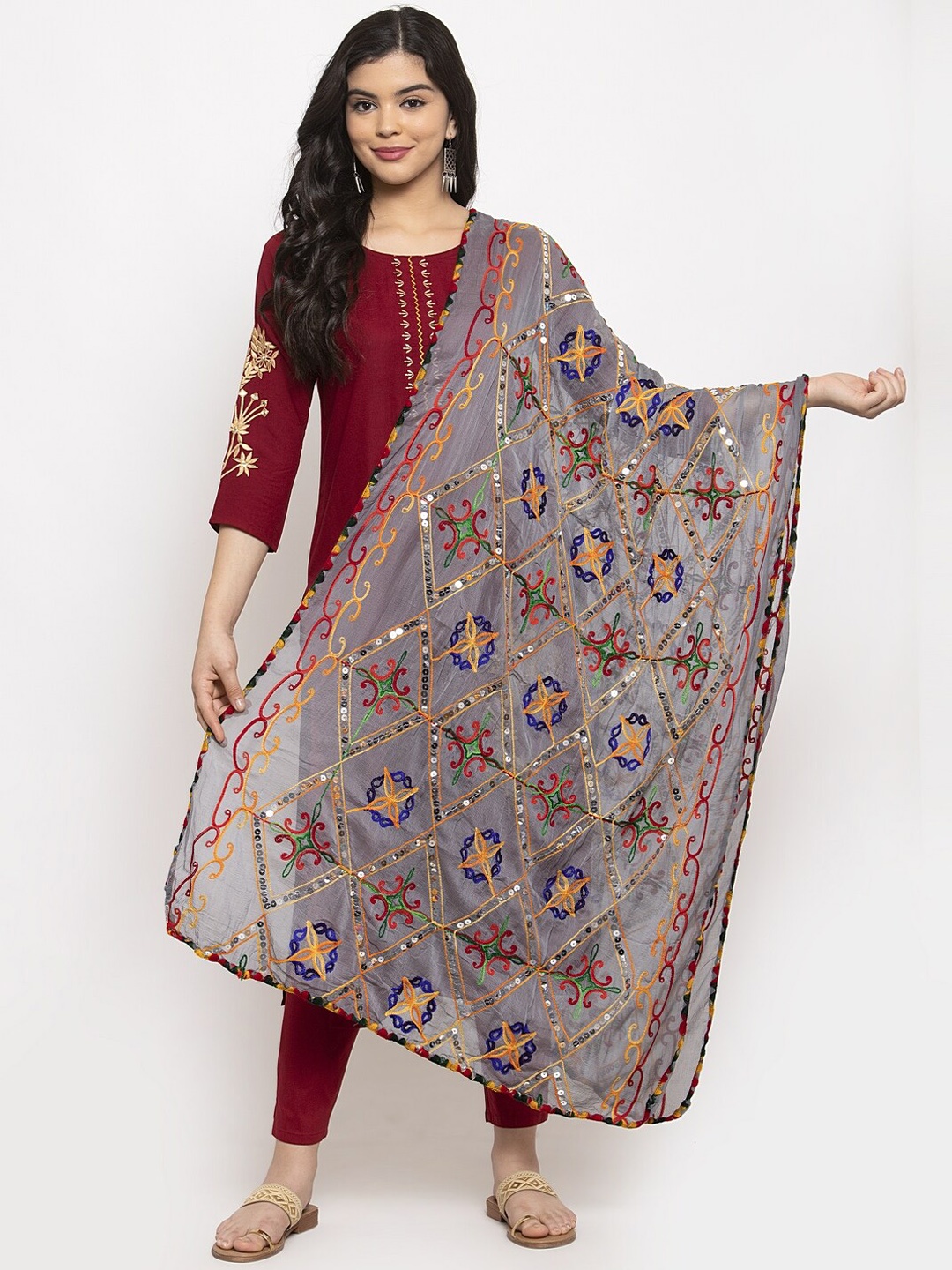 

Clora Creation Grey Embellished Dupatta