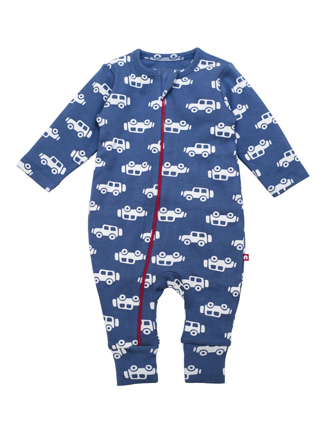 

Nino Bambino Infant Kids Blue & White Printed Pure Organic Cotton Romper