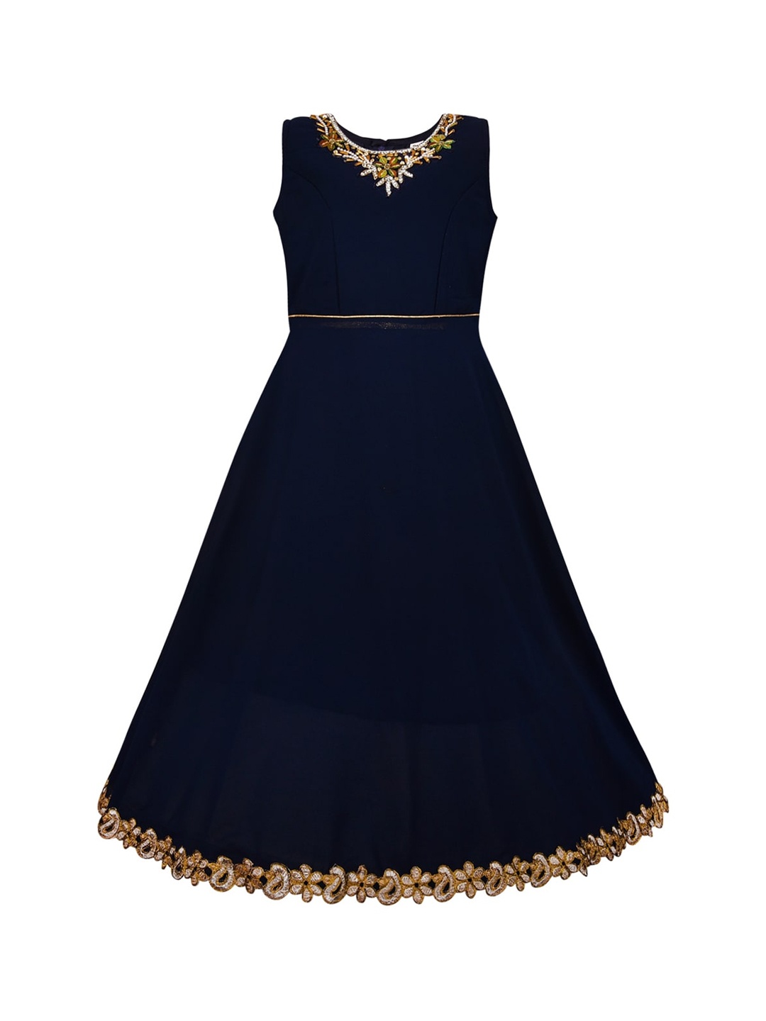Wish Karo Girls Navy Blue Solid Maxi Dress