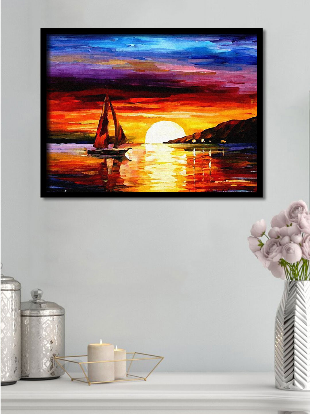 

Art Street Yellow & Blue Sunset View Framed Canvas Wall Art
