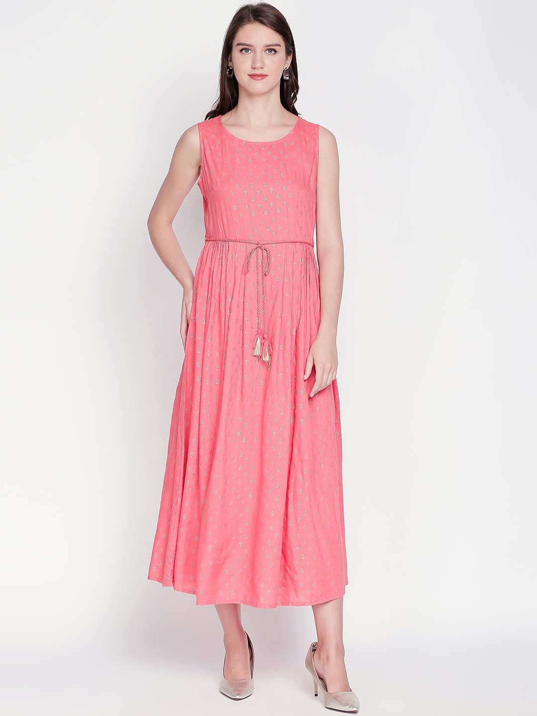 

AKKRITI BY PANTALOONS Women Coral Solid Maxi Dress