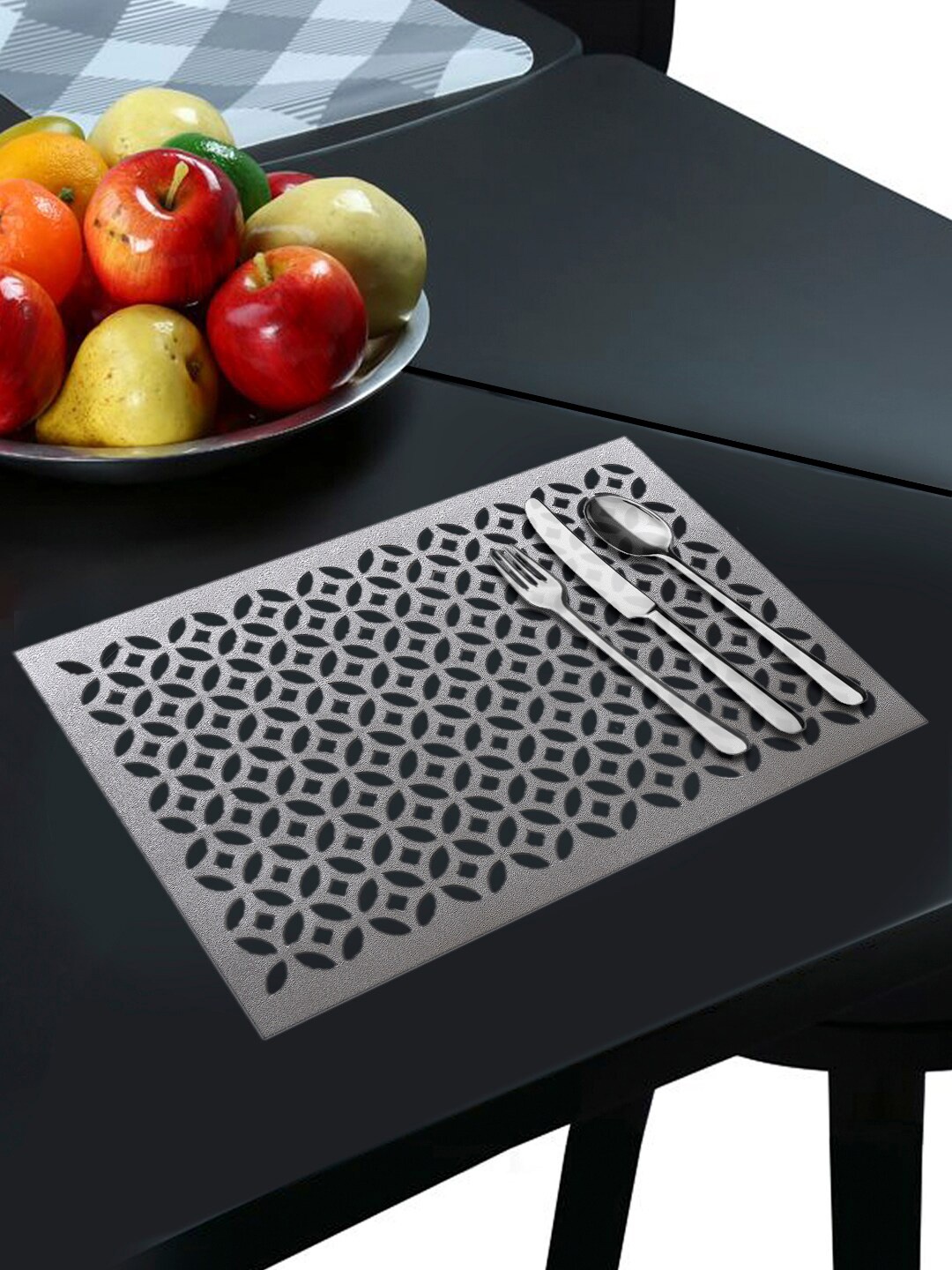 

Kuber Industries Pack Of 6 Silver Toned PVC Rectangle Dining Table Mat