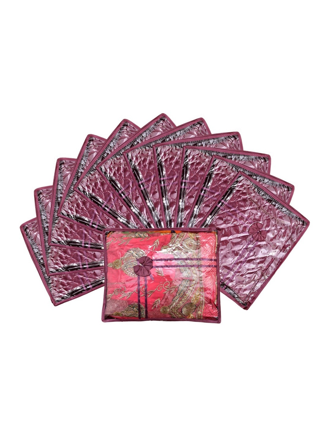 

Kuber Industries Set Of 12 Purple & Transparent Solid Satin Single Packing Saree Cover Organizers