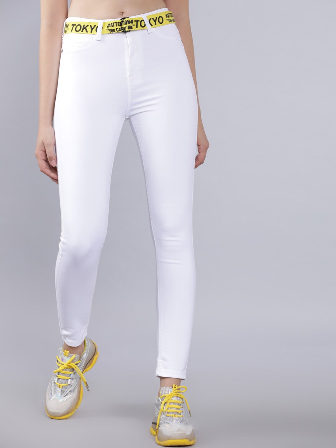 

Tokyo Talkies Women White Nora Slim Fit High-Rise Clean Look Cropped Jeans