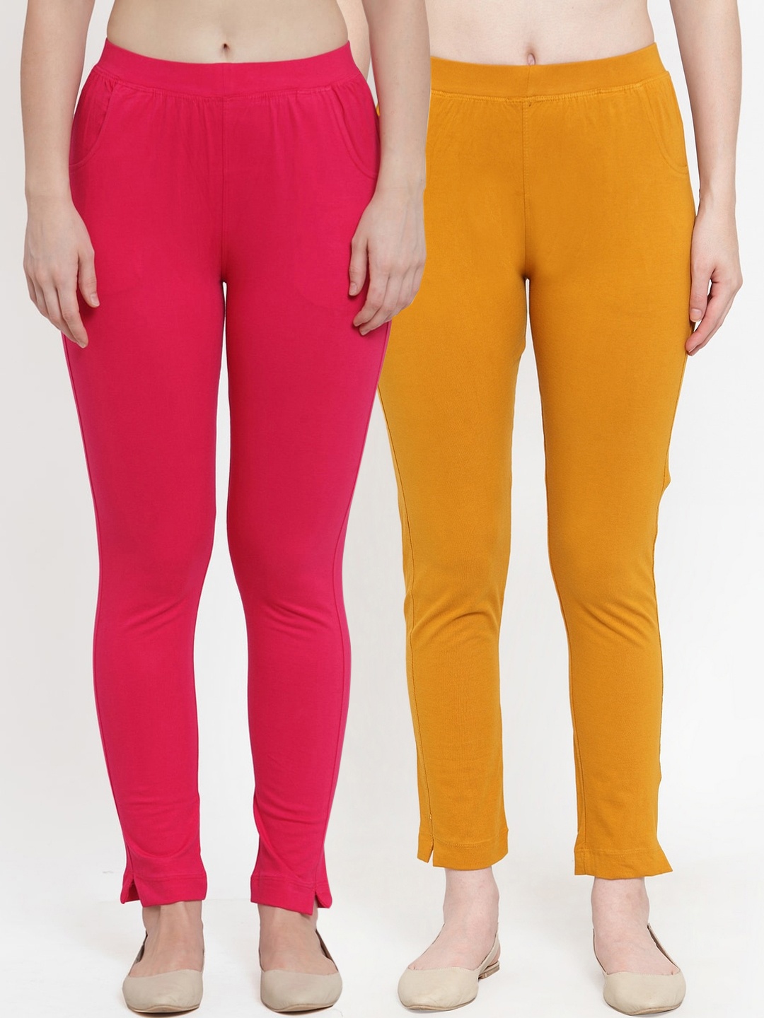 

TAG 7 Women Pack Of 2 Solid Straight-Fit Ankle-Length Leggings, Magenta