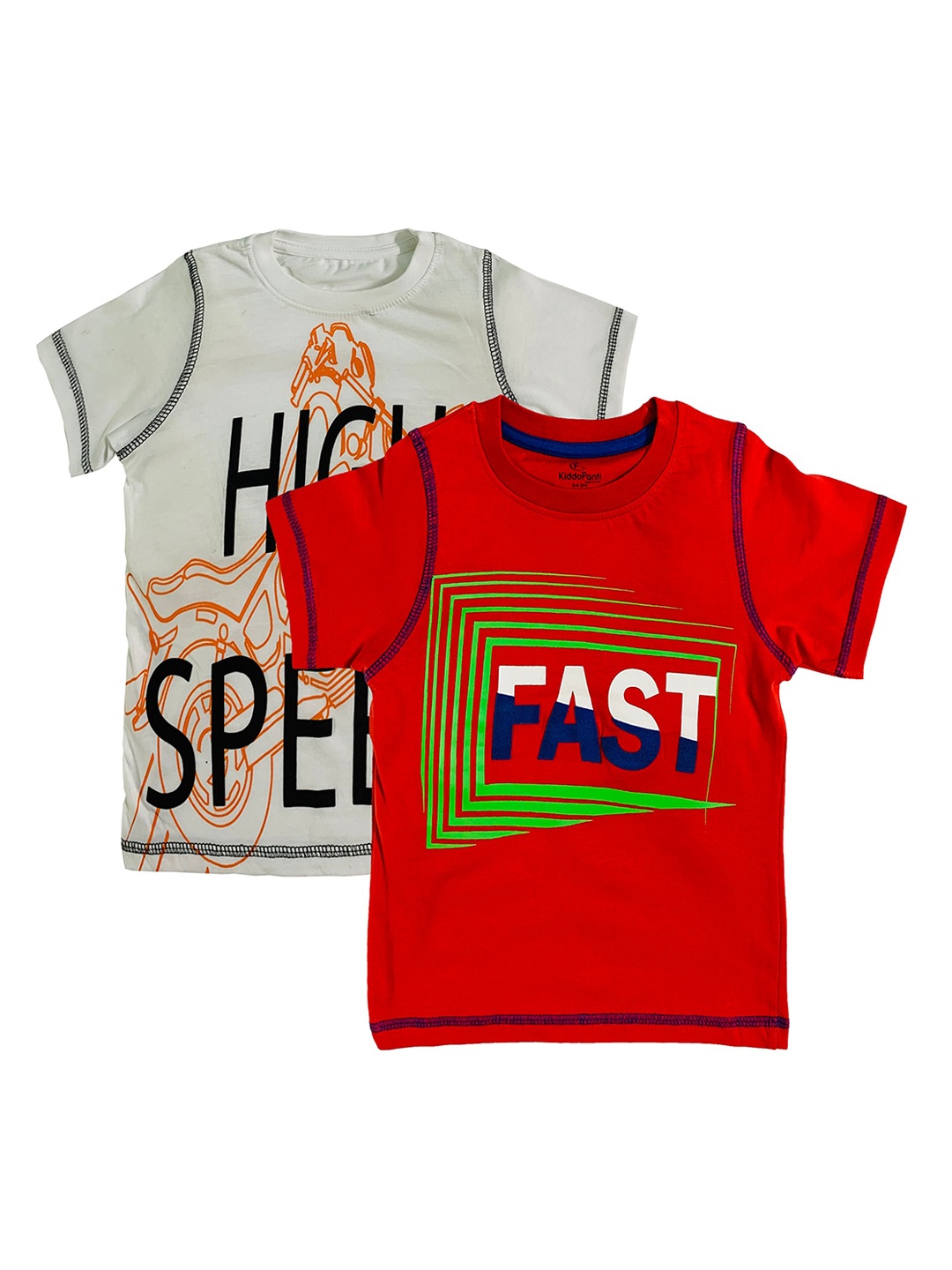 

KiddoPanti Boys Pack of 2 Printed Round Neck Pure Cotton T-shirts, White