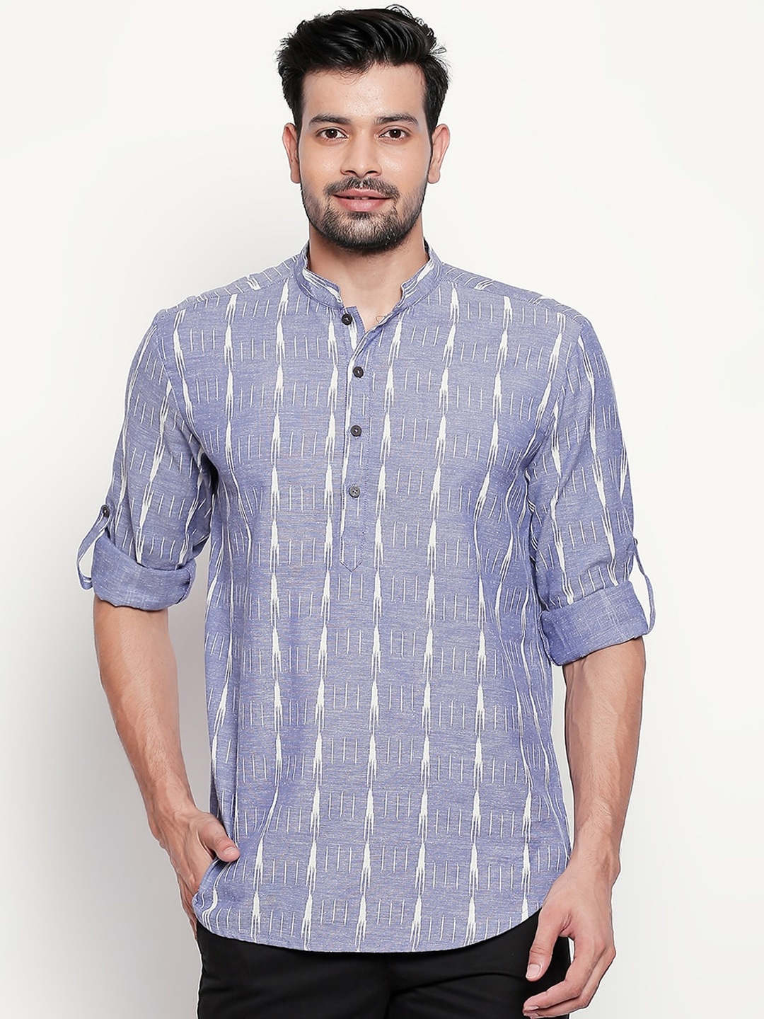 

indus route by Pantaloons Men Blue & White Printed Pathani Kurta