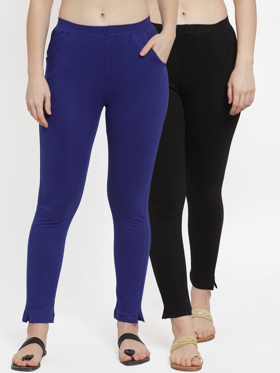

TAG 7 Women Pack Of 2 Solid Straight-Fit Ankle-Length Leggings, Black
