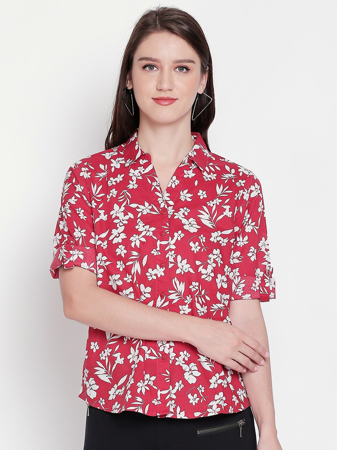 

Honey by Pantaloons Women Red Regular Fit Printed Casual Shirt