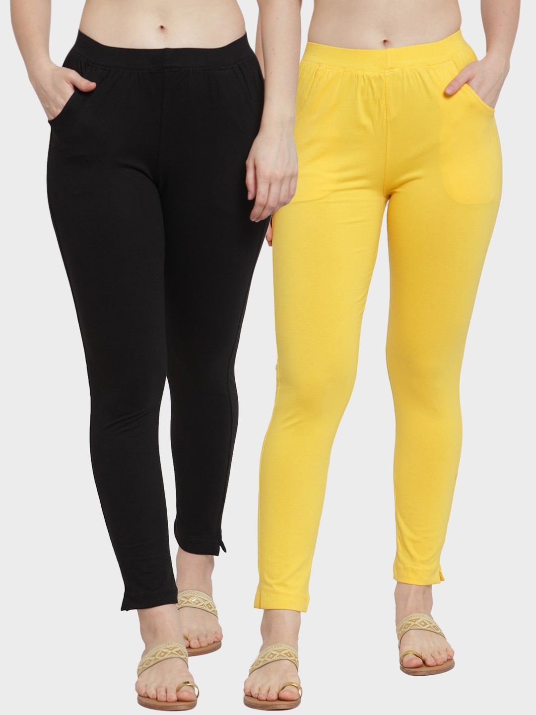 

TAG 7 Women Pack Of 2 Solid Straight-Fit Ankle-Length Leggings, Yellow