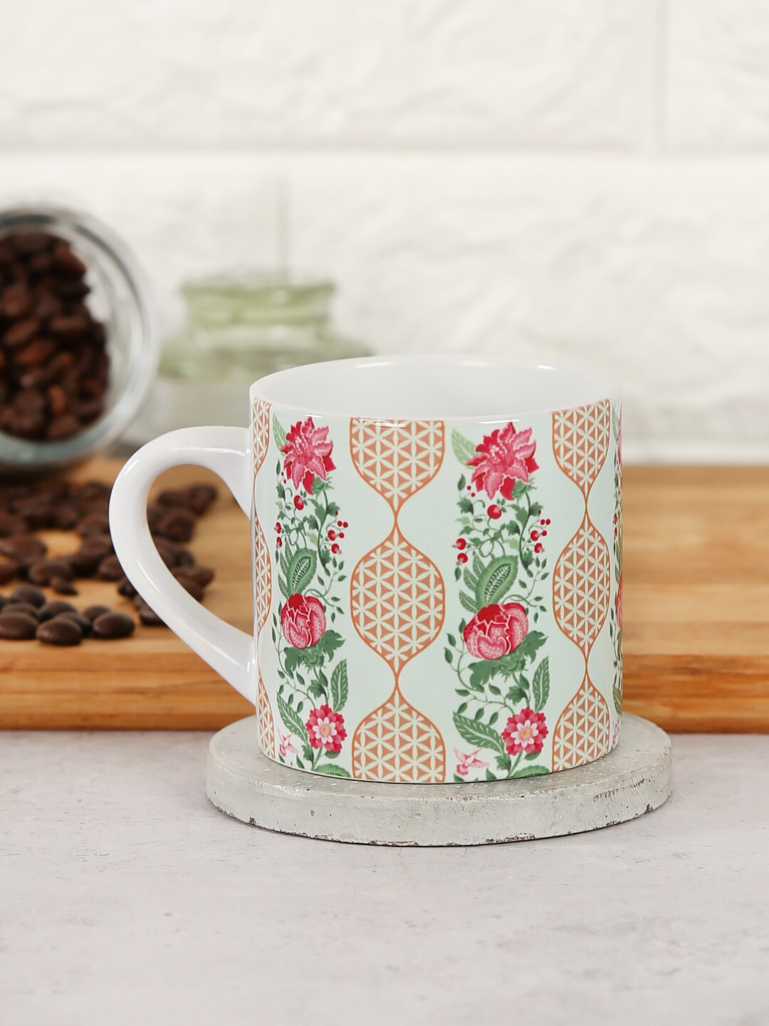 

India Circus by Krsnaa Mehta Green & Beige Floral Printed Mug