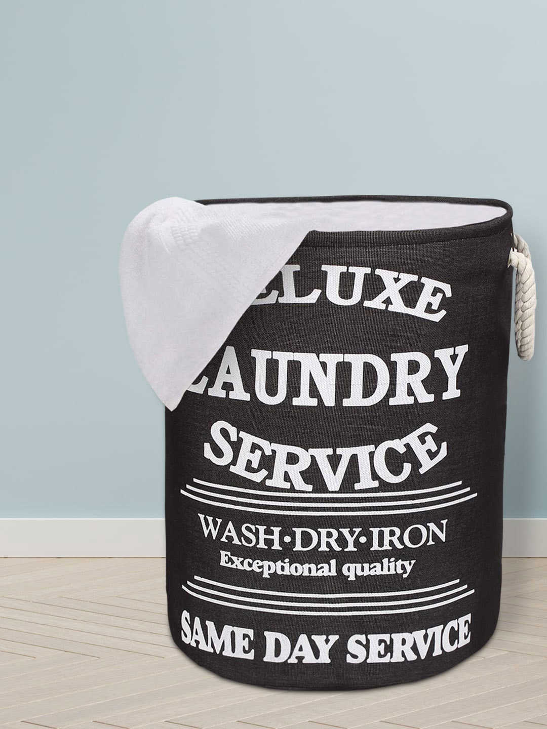

HomeStorie Black & White Printed Round Foldable Cloth Laundry Basket