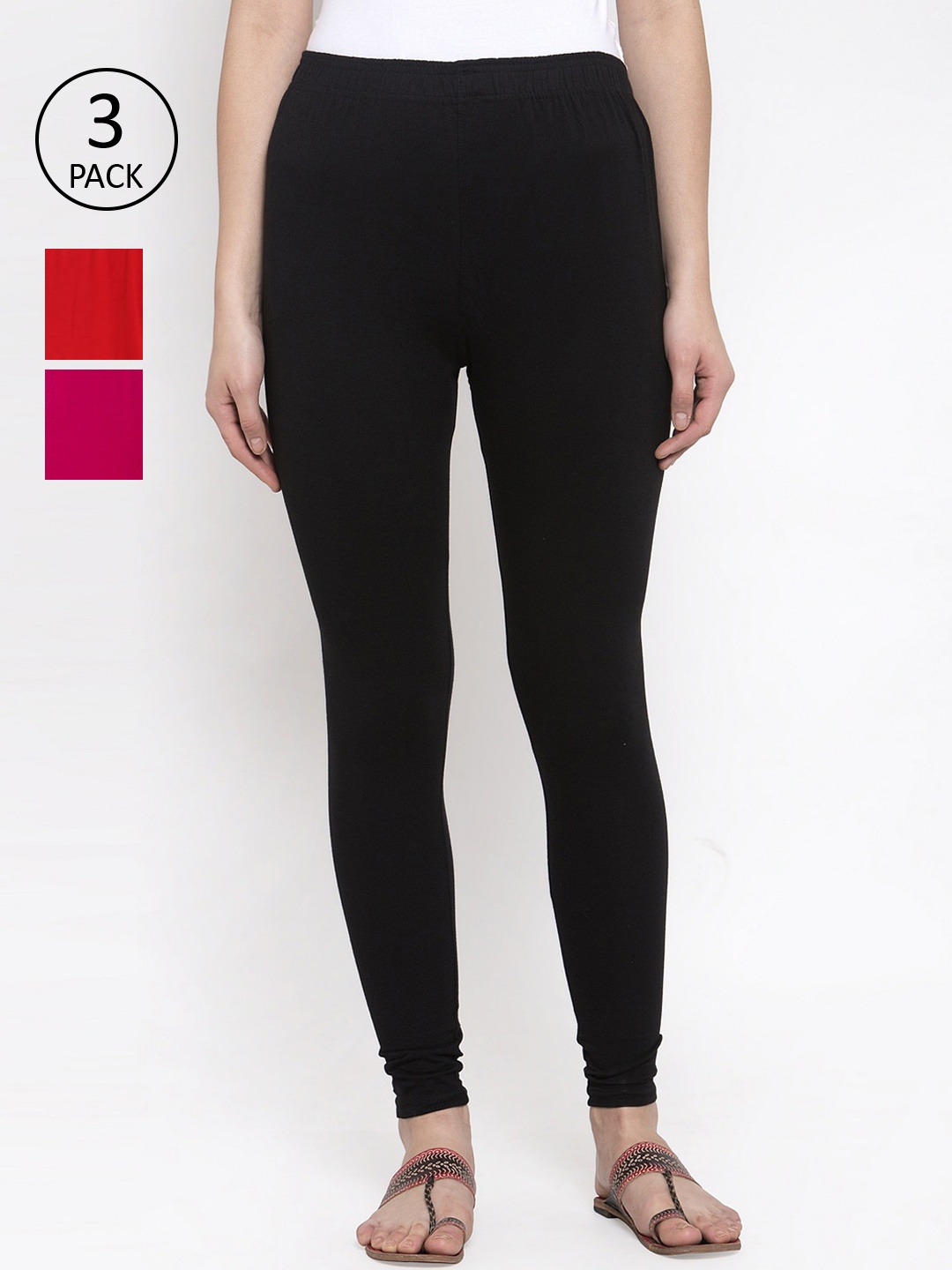 

TAG 7 Women Pack Of 3 Solid Leggings, Black