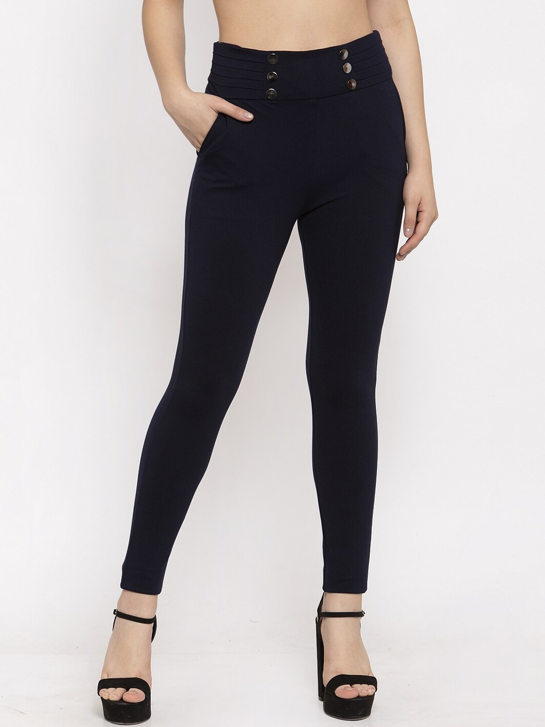 

Clora Creation Women Navy Blue Solid Treggings
