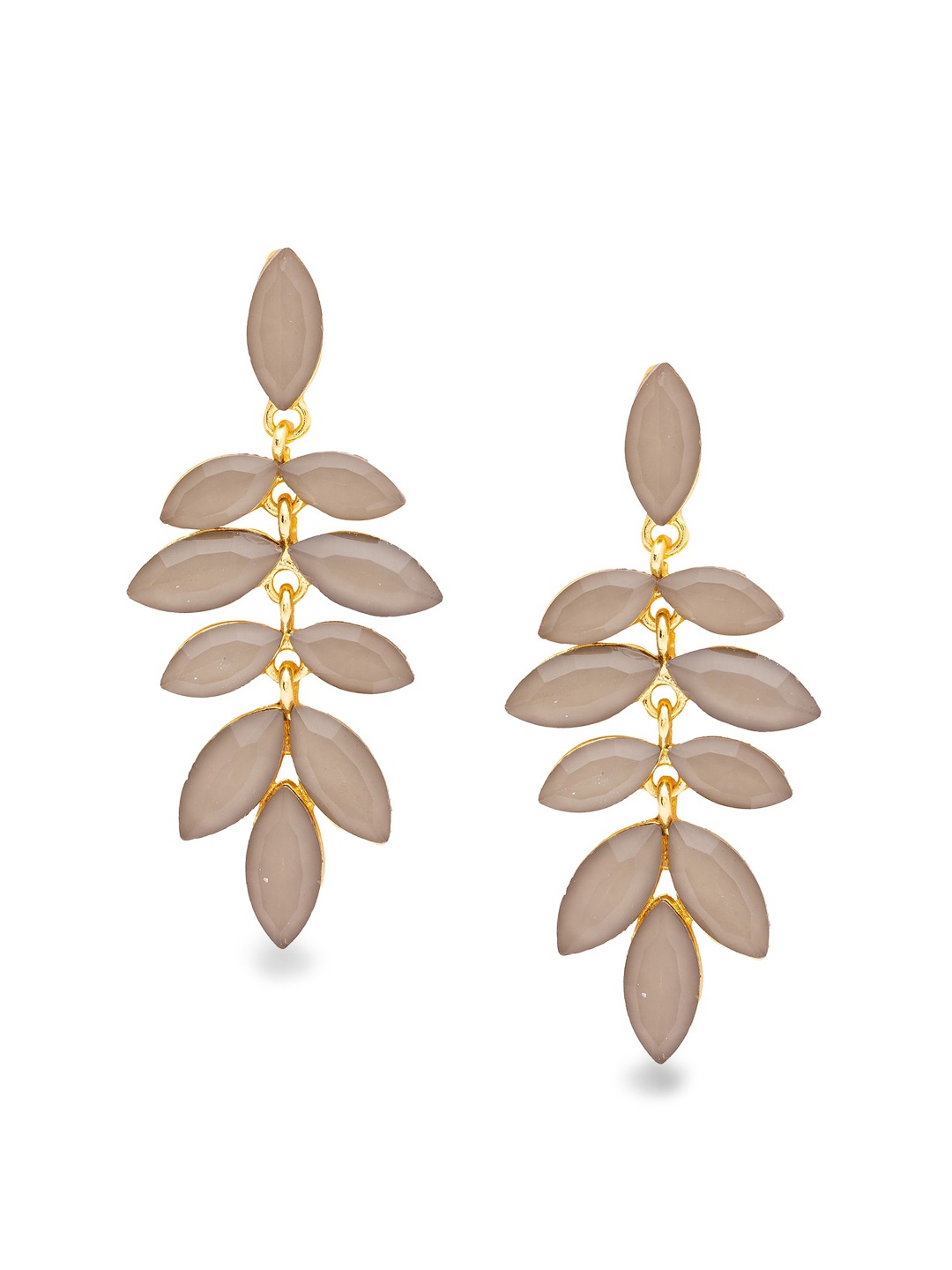 

Globus Gold-Toned & Grey Leaf Shaped Drop Earrings