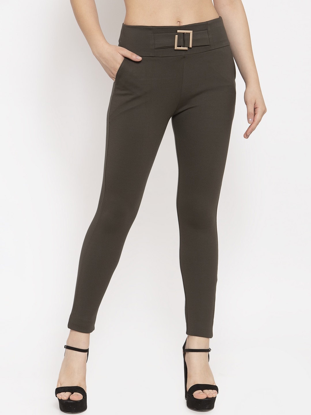 

Clora Creation Women Olive Green Solid Cropped Treggings
