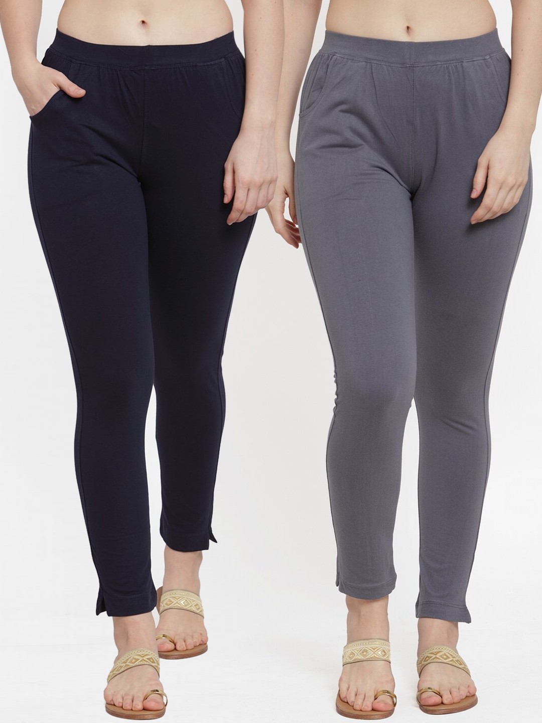 

TAG 7 Women Pack Of 2 Solid Straight-Fit Ankle-Length Leggings, Grey