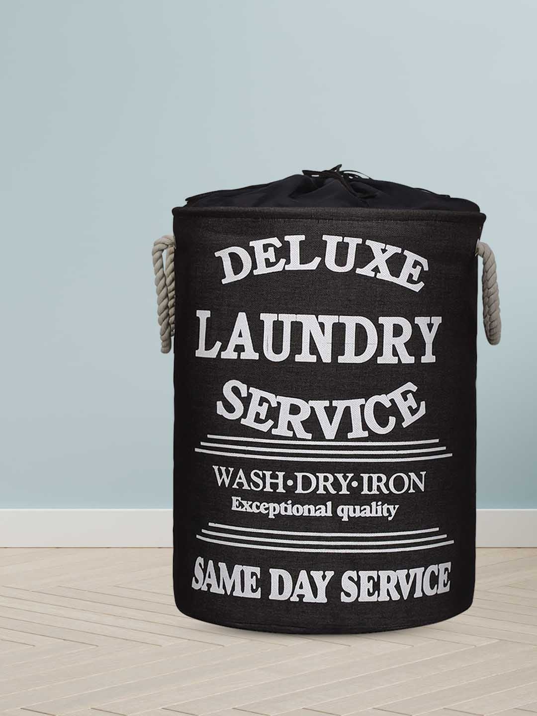 

HomeStorie Black & White Printed Foldable Laundry Basket With Drawstring Closure