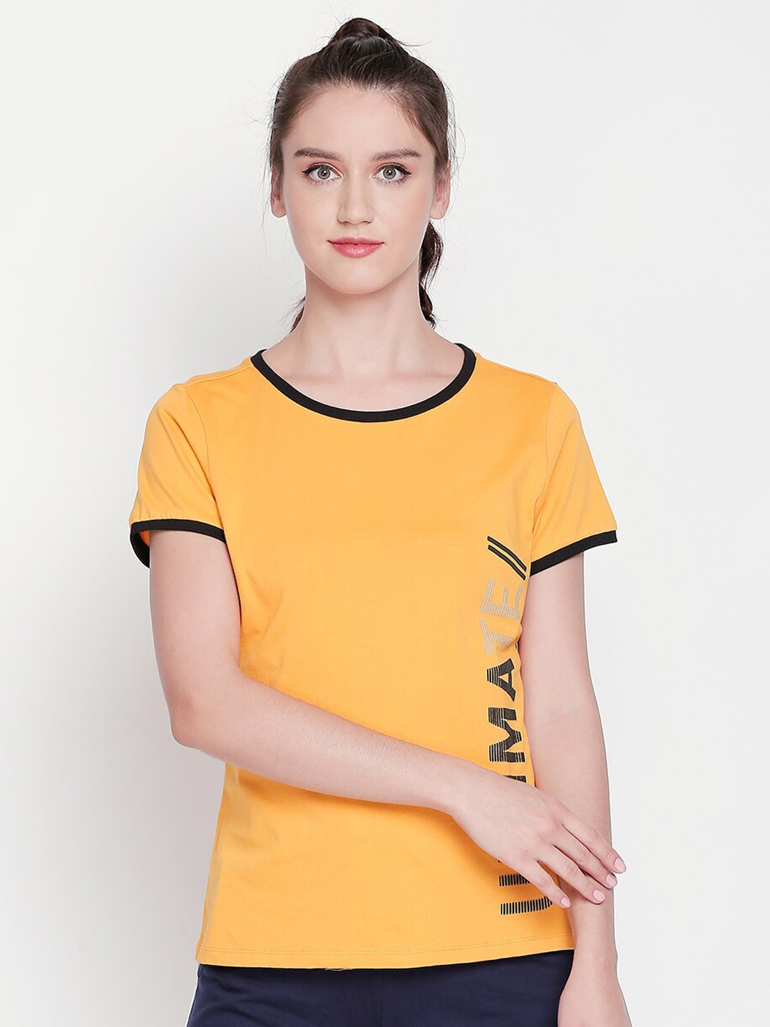 

Ajile by Pantaloons Women Yellow Printed Round Neck T-shirt