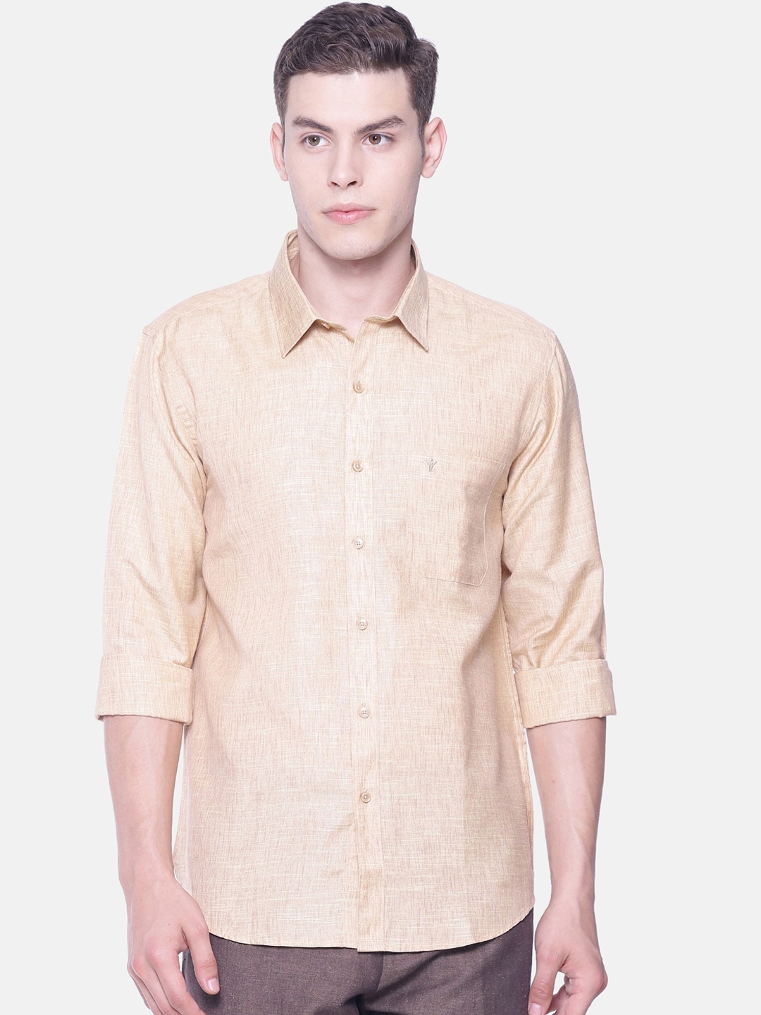 

Ramraj Men Beige Original Regular Fit Solid Casual Shirt