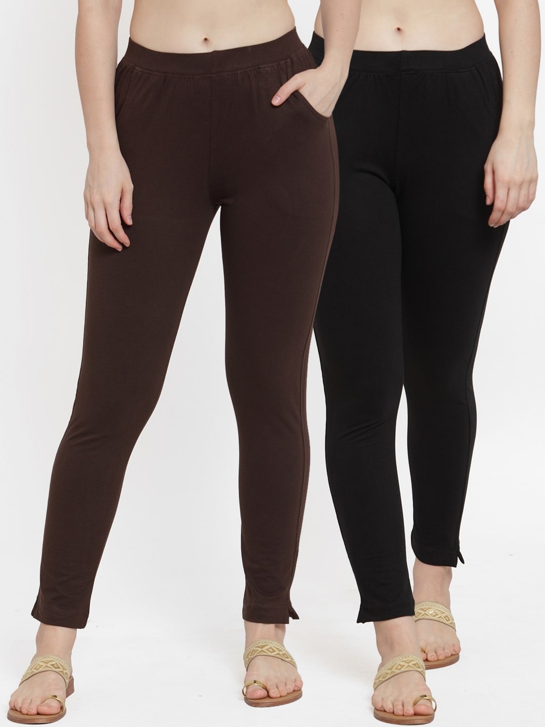 

TAG 7 Women Pack Of 2 Solid Straight-Fit Ankle-Length Leggings, Black