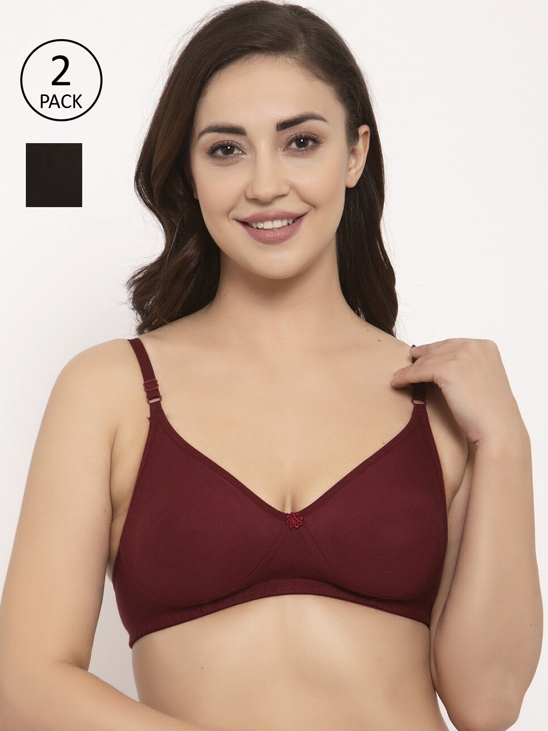 

GRACIT Pack Of 2 Black & Maroon Solid Non-Wired Non Padded Balconette Bra PW2-01-14-28B